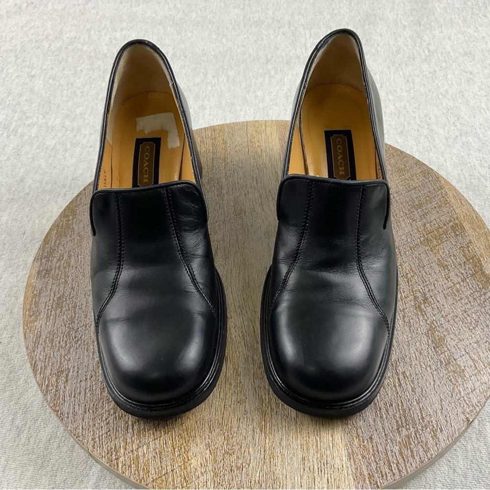 Coach J331 Women’s Loafers size:7B Leather Upper Slip-On chunky Block Heel Black